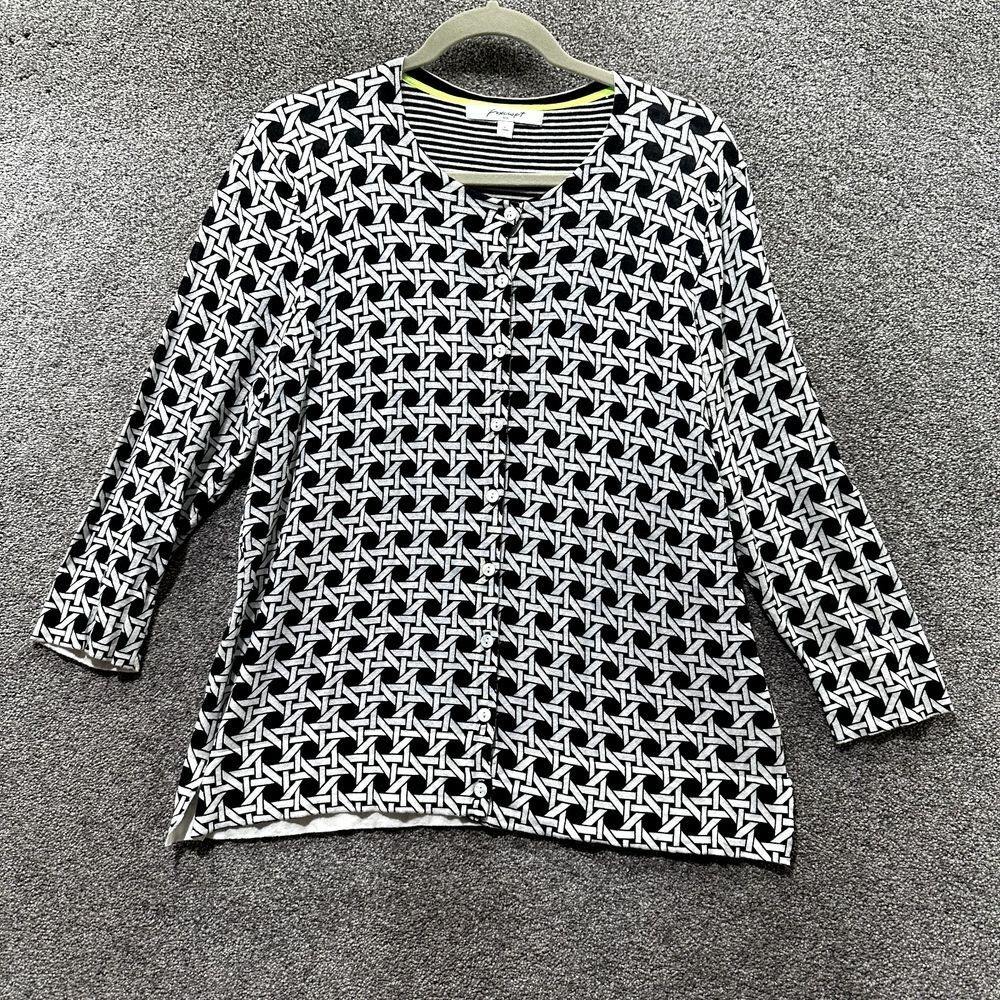 Foxcroft Cardigan Sweater Large 3/4 Sleeve Lightweight Linen Cotton‎ Crew Neck